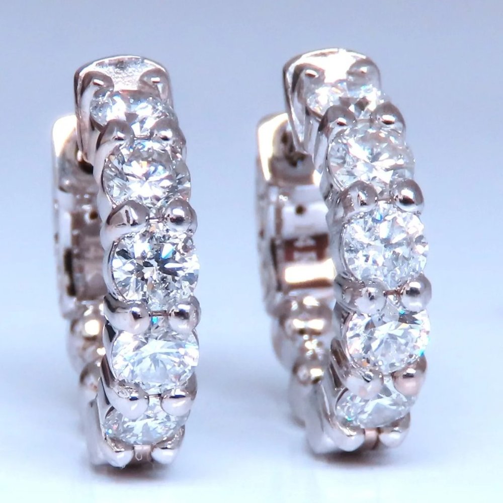 1.46ct Natural Round Diamond hoop earrings 14kt 16mm button & share prong